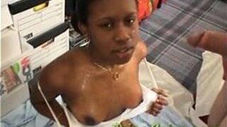 Ebony girl kimmy lets white man drain the weasel in her mouth - porn video